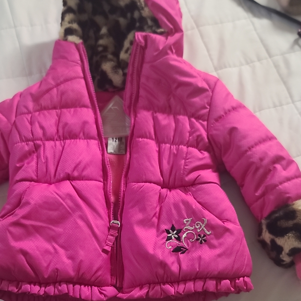 ZeroXposur Pink Puffer Jacket with Leopard Details